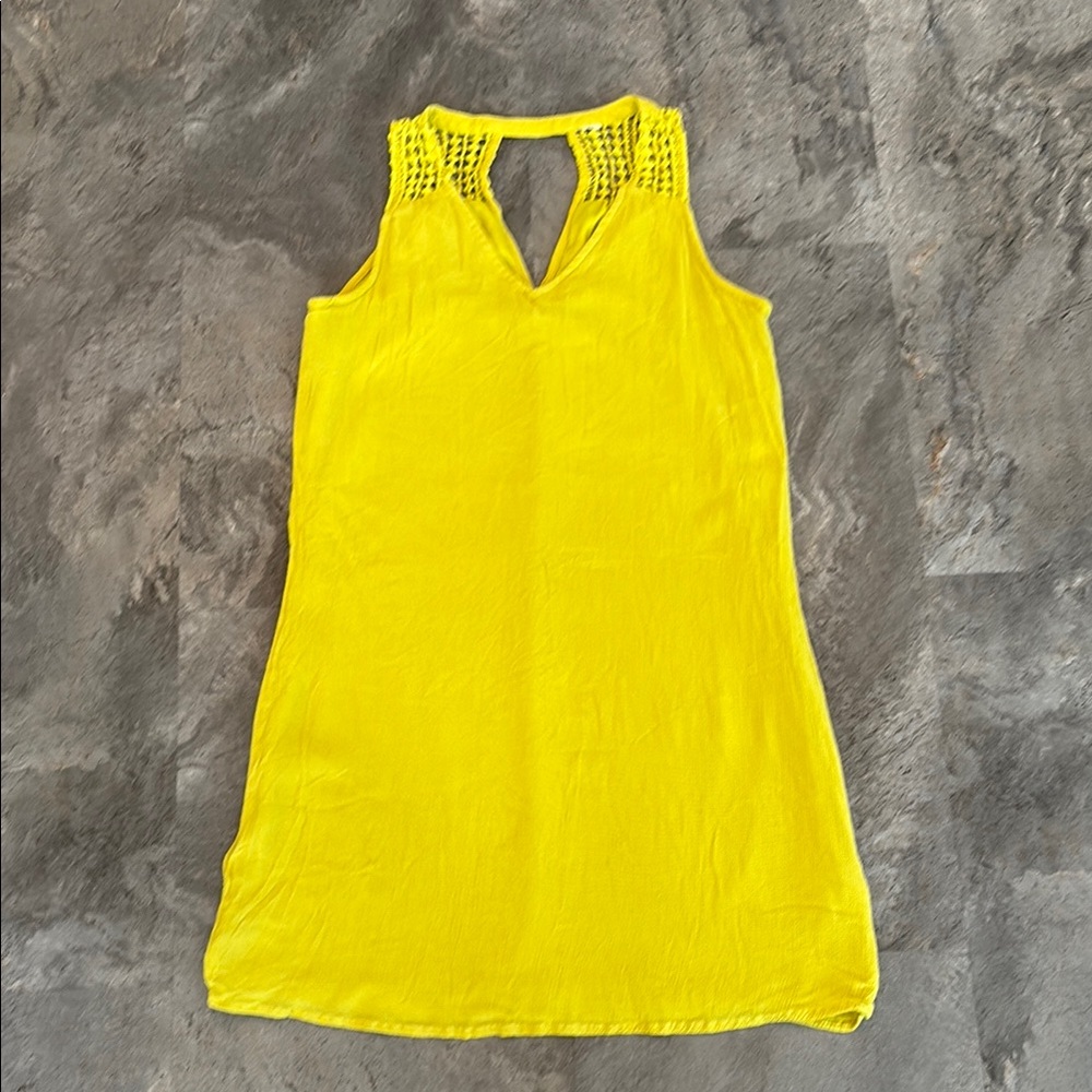 Gap Women’s Bright Yellow Sleeveless Dress, Lace Top, Lined, Summer, Size Small